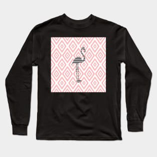 Abstract geometric pattern - pink and white - black flamingo Long Sleeve T-Shirt